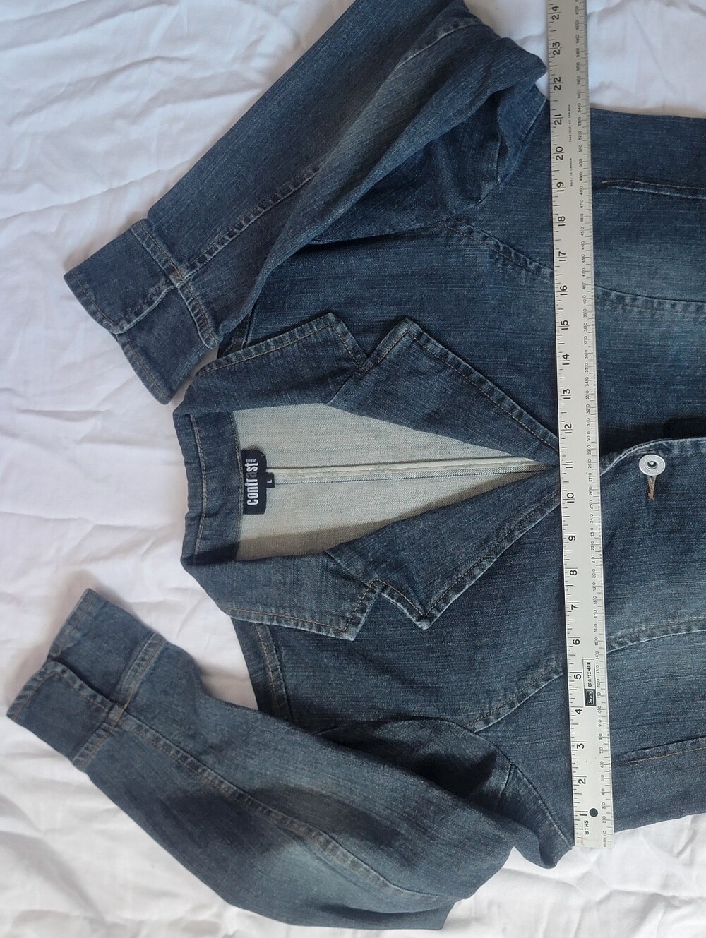 Vintage CONTRAST JEANS Women's Dark Blue Denim Blazer Jacket - Picture 4 of 9